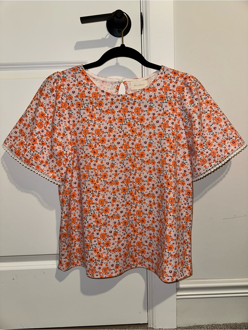 MELLODAY Orange Floral Short Sleeve Blouse
